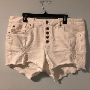 Torrid #FeelTheFit White Button Up Ripped Jean Shorts Size 16